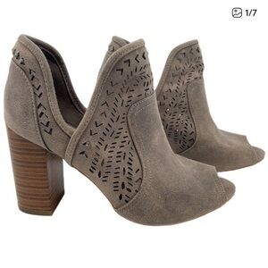 Fergalicious Women's Taupe Peep-Toe Heeled Booties